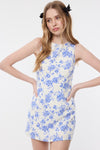 Vibrant Floral Mini Dress in Blue