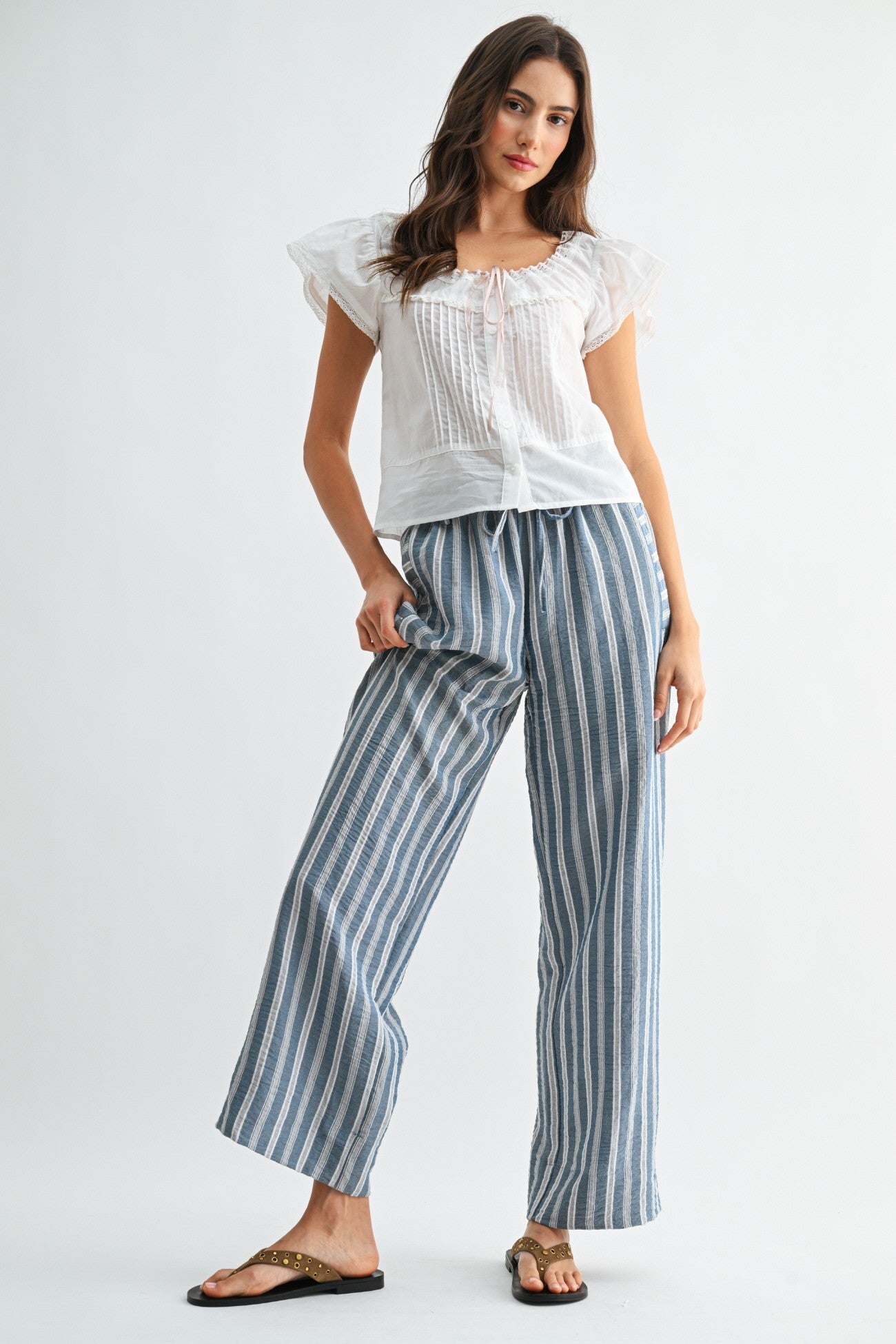 Porto Stripe Wide Leg Drawstring Pants