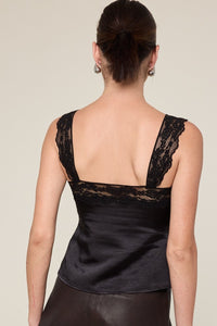 Satin Solid Color Wide Lace Strap Cami Top
