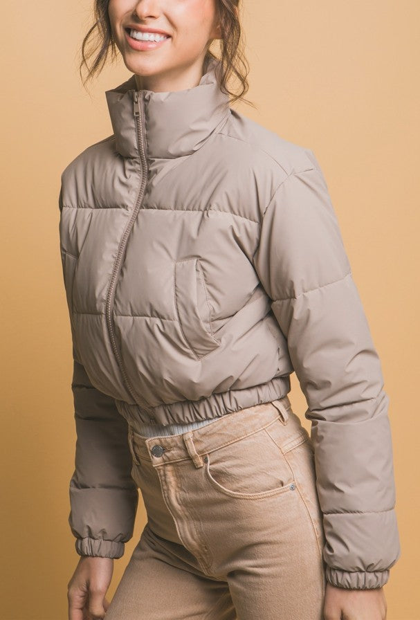 The Way Ivory Puffer Jacket in Taupe