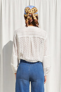 Côte Eyelet Drawstring Button Front Top