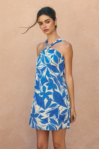 Isles Blue Printed Mini Halter Dress
