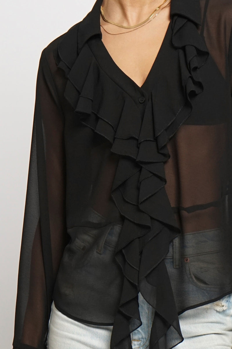 Blake Ruffle Front Sheer Blouse