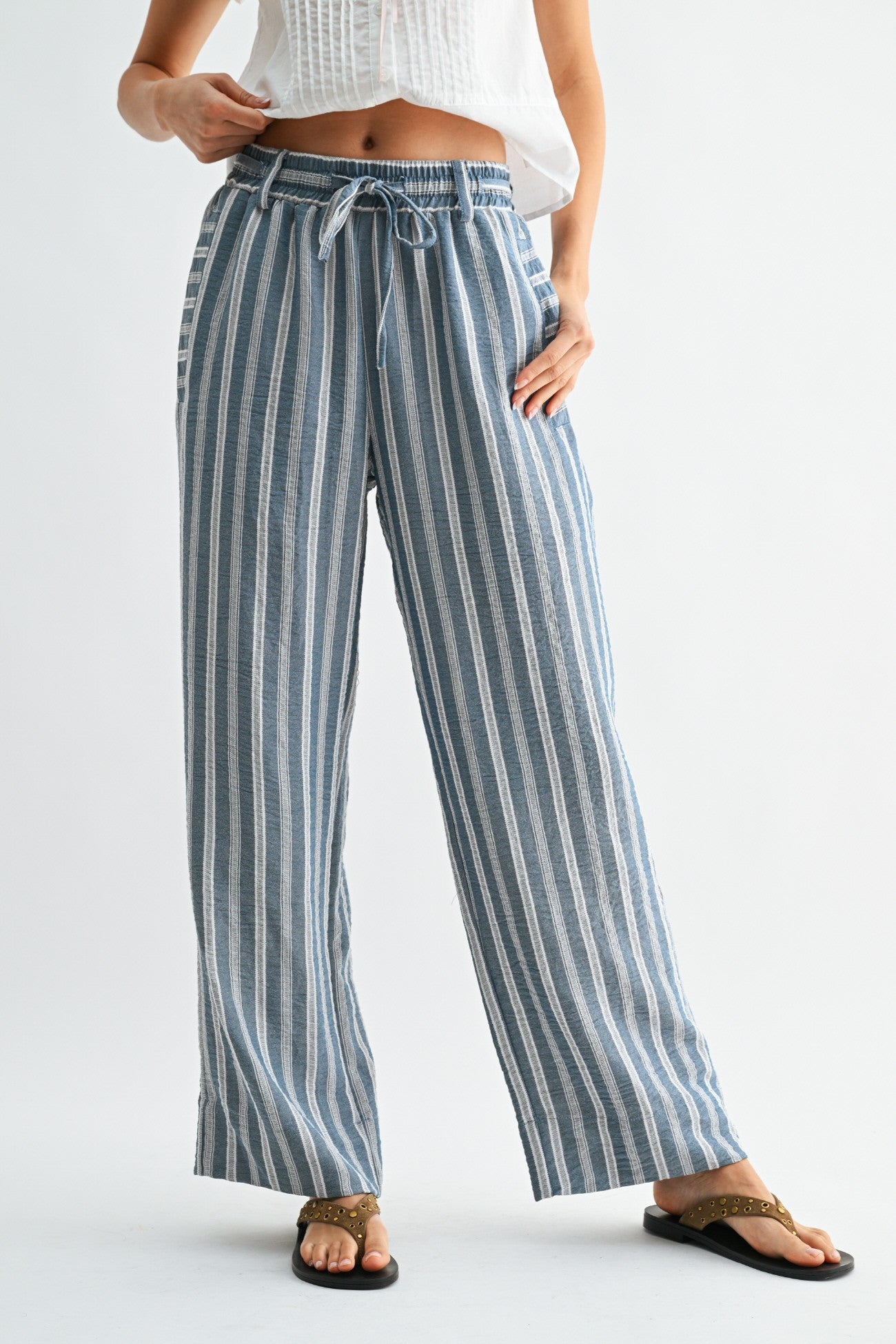 Porto Stripe Wide Leg Drawstring Pants