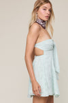 Pale Color Floral Open Back Mini Dress in Celery