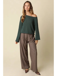 Sienna One Shoulder Knit Top in Hunter Green