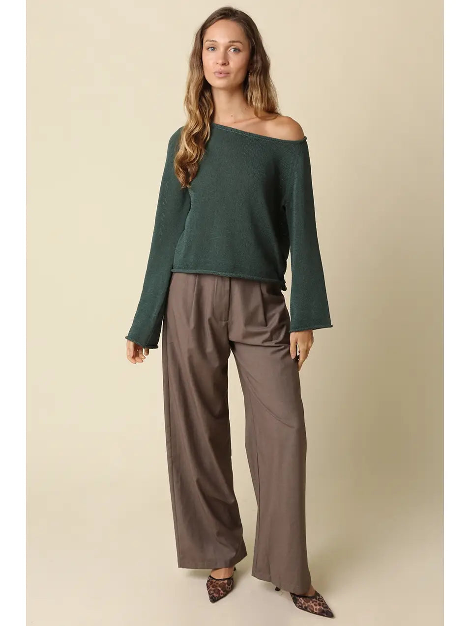 Sienna One Shoulder Knit Top in Hunter Green