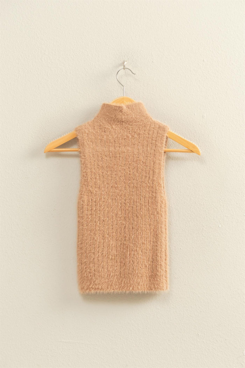 Ribbed Sleeveless High Neck Sweater Top More Colors