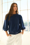 French Terry Puff Sleeve Sweatshirt in Navy