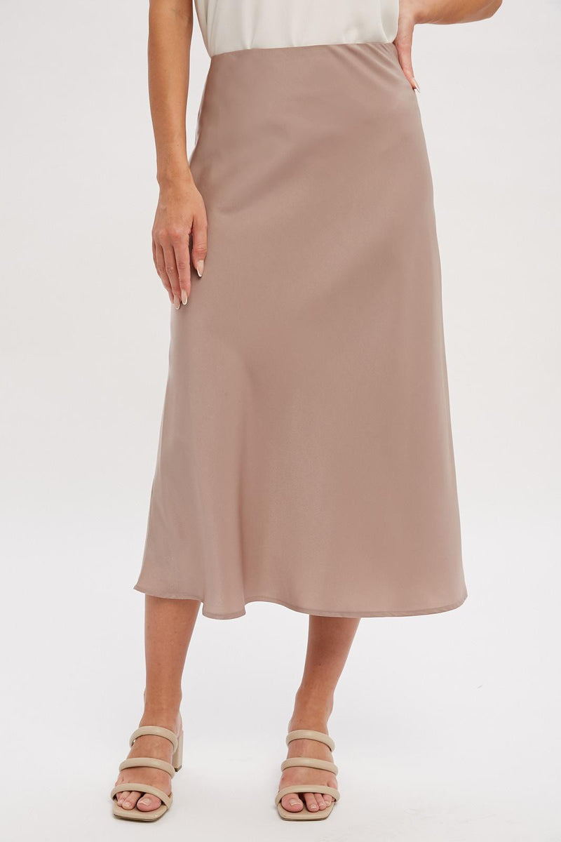 Satin Midi Skirt in Mushroom