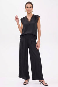 Vivienne Lace Trim Sleeveless Blouse in Black — back view