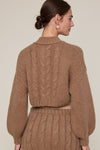 Puff Sleeve Crop Cardigan Sweater in Mocha