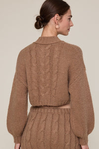 Puff Sleeve Crop Cardigan Sweater in Mocha