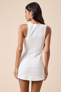 Boat Neck Inside Shorts Micro Mini Dress in White
