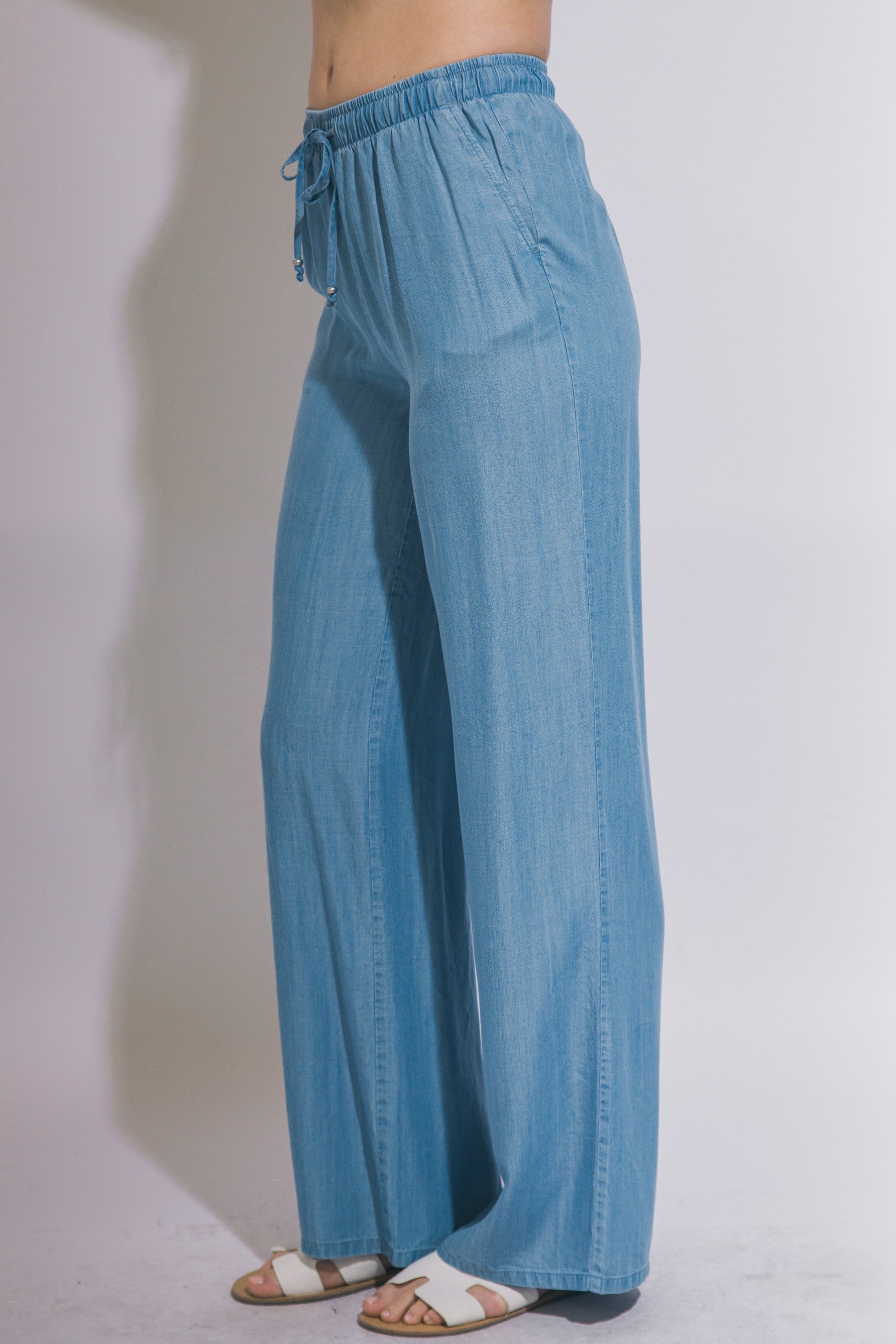 Sunday Stroll Tencel Wide Leg Pants in Light Blue