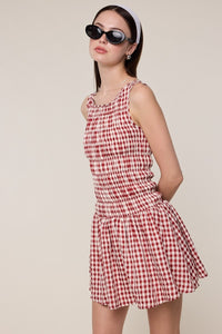 Checkered Tiered Fit and Flare Mini Dress