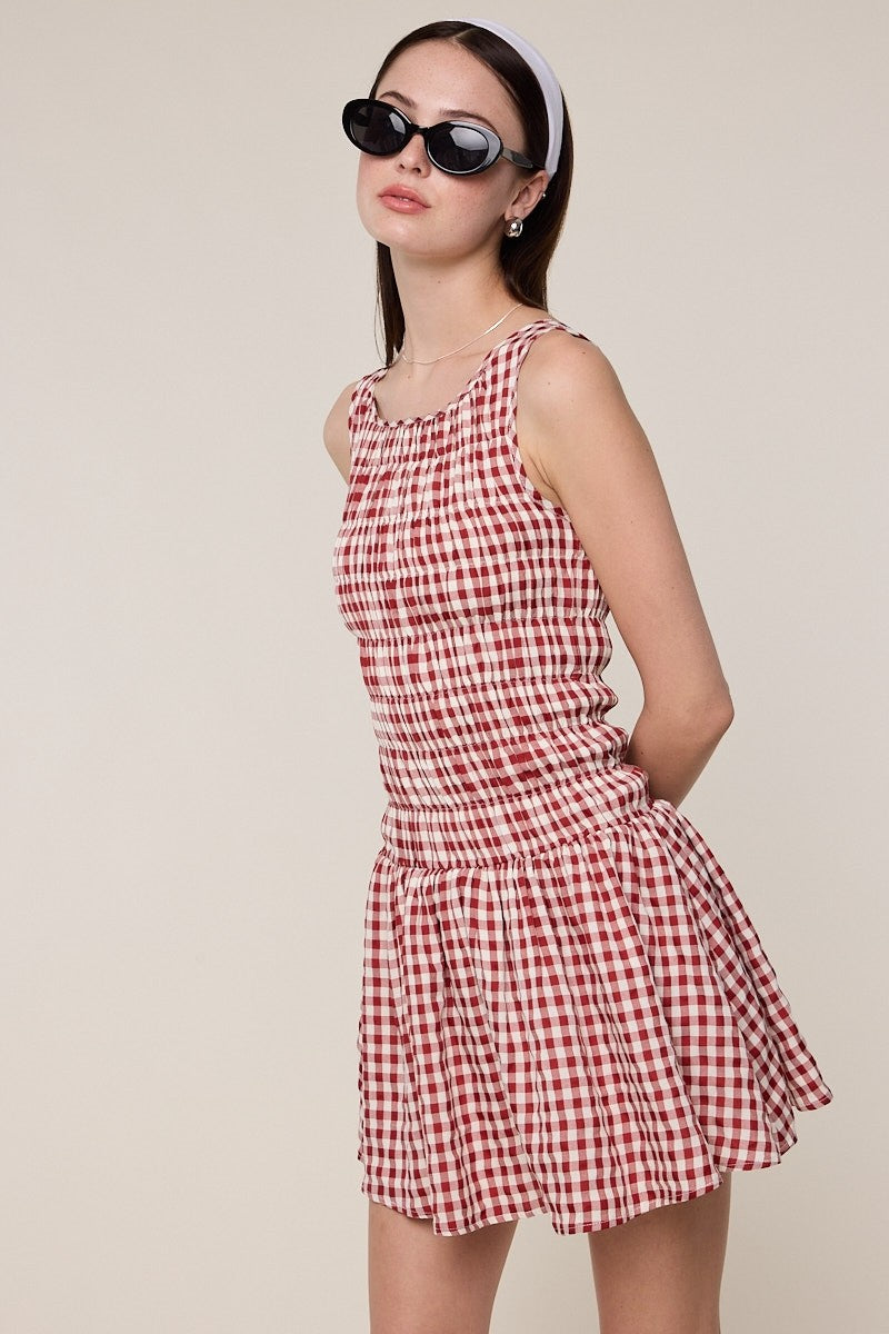 Checkered Tiered Fit and Flare Mini Dress