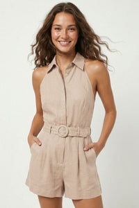Halter Open Back Linen Romper