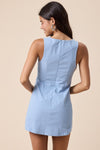 Boat Neck Inside Shorts Micro Mini Dress in Baby Blue