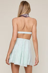 Pale Color Floral Open Back Mini Dress in Celery