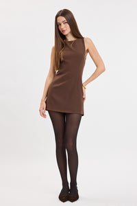 Vivid Boat Neck Mini Dress in Chocolate
