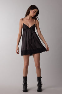 Satin Twist Front Dress in Black