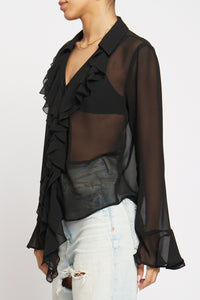 Blake Ruffle Front Sheer Blouse