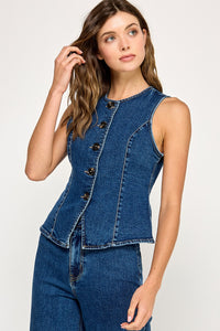 Fitted Button Denim Top