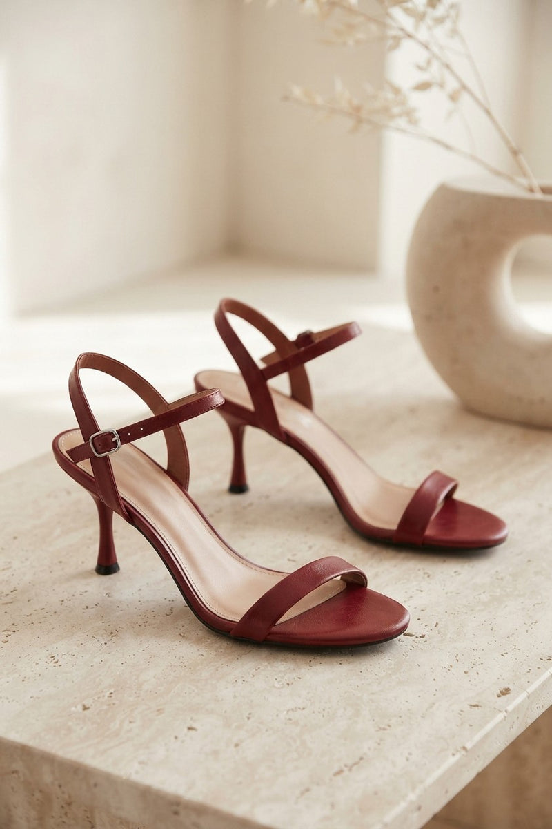 Joana ankle strap heeled sandal in cherry red