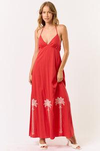 Palm Tree Detail Red Dress