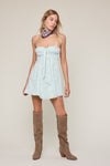 Pale Color Floral Open Back Mini Dress in Celery