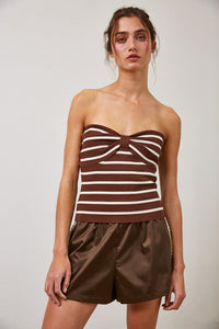 Striped Tube Top With Removeable Straps Chocolate