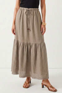 Colette Scallop Hem Tiered Linen Maxi Skirt