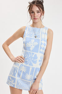 Salt & Sand Tropical Tile Boat Neck Mini Dress