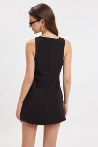 Vivid Boat Neck Mini Dress in Black