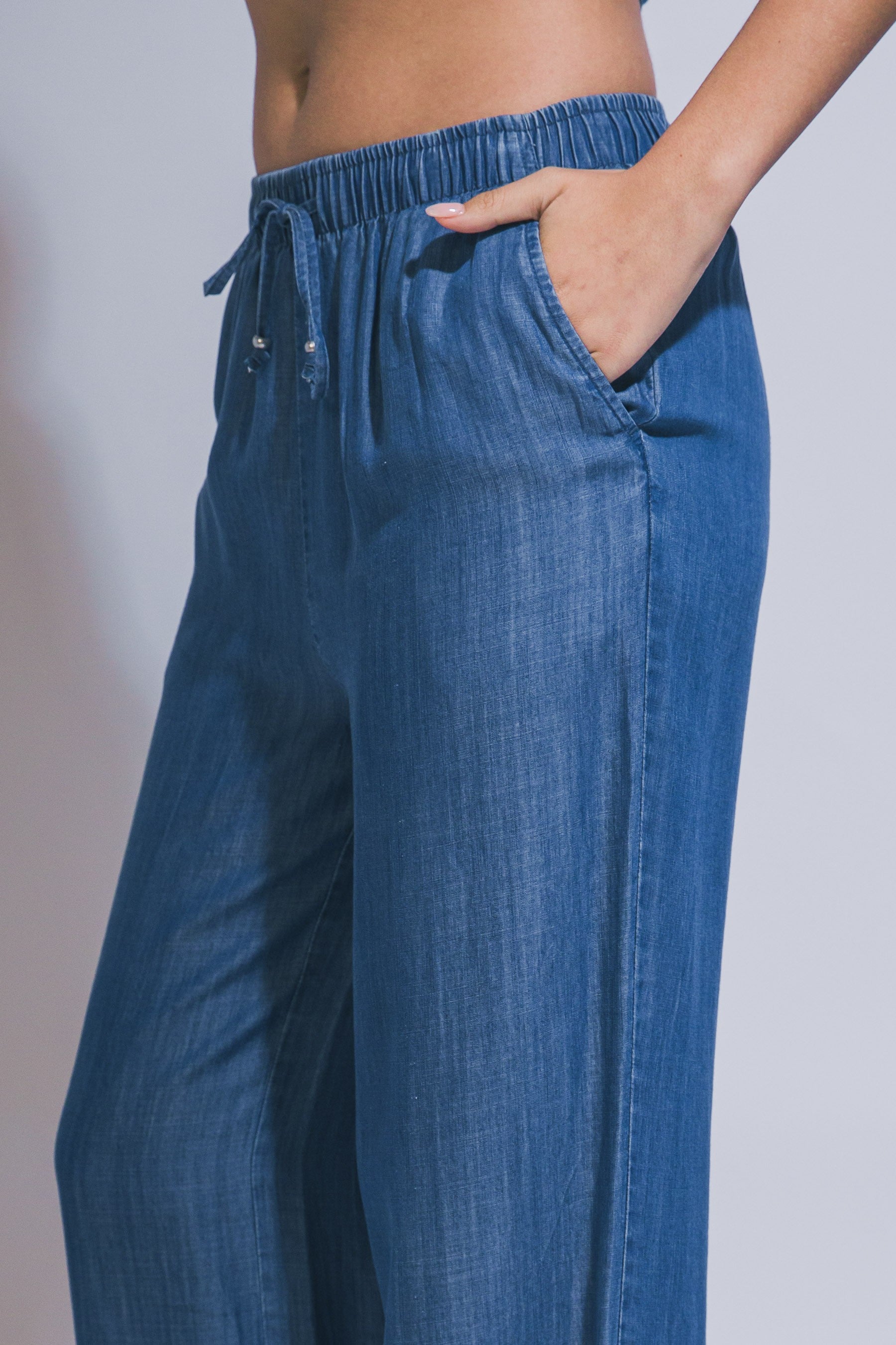 Sunday Stroll Tencel Wide Leg Pants in Blue