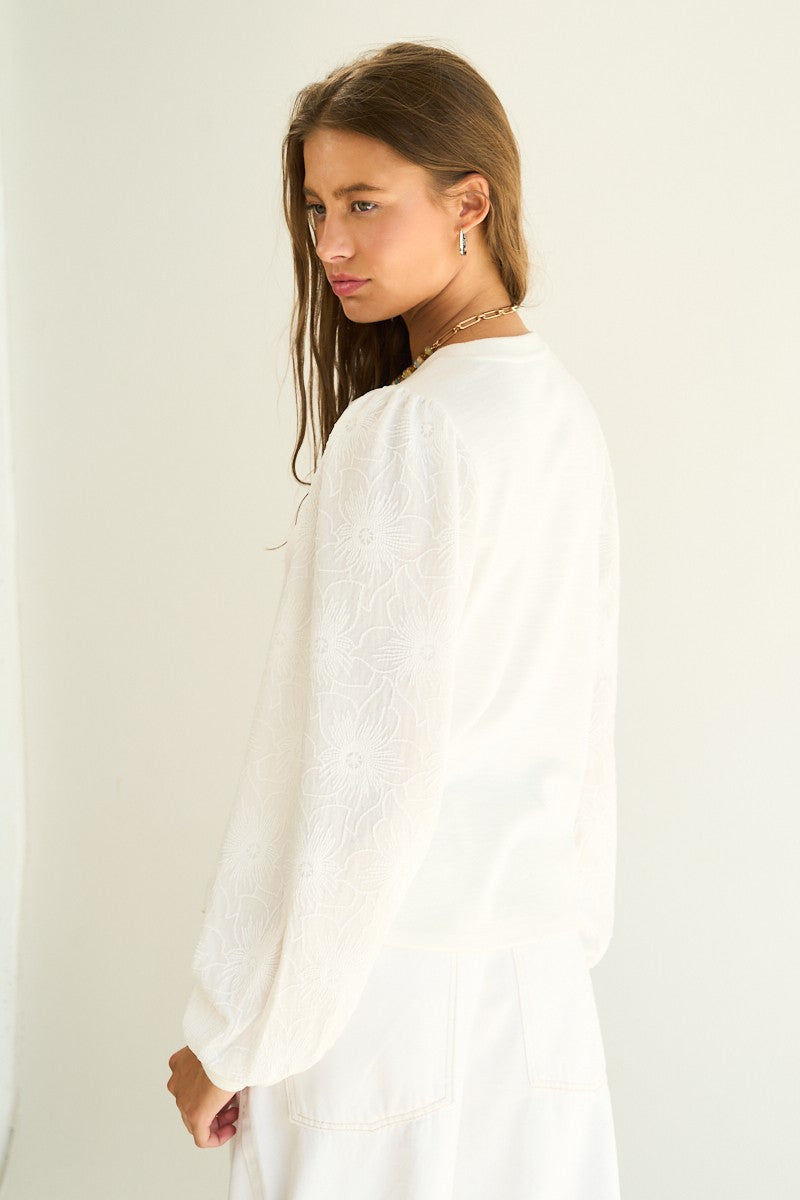 Floral Embroidered Sleeve Sweatshirt