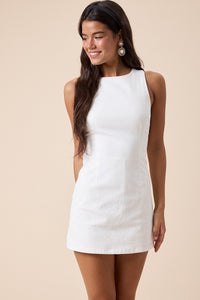 Everyday Chic Boat Neck Mini Dress in White