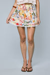 Postcard Print Ruffle Mini Skirt