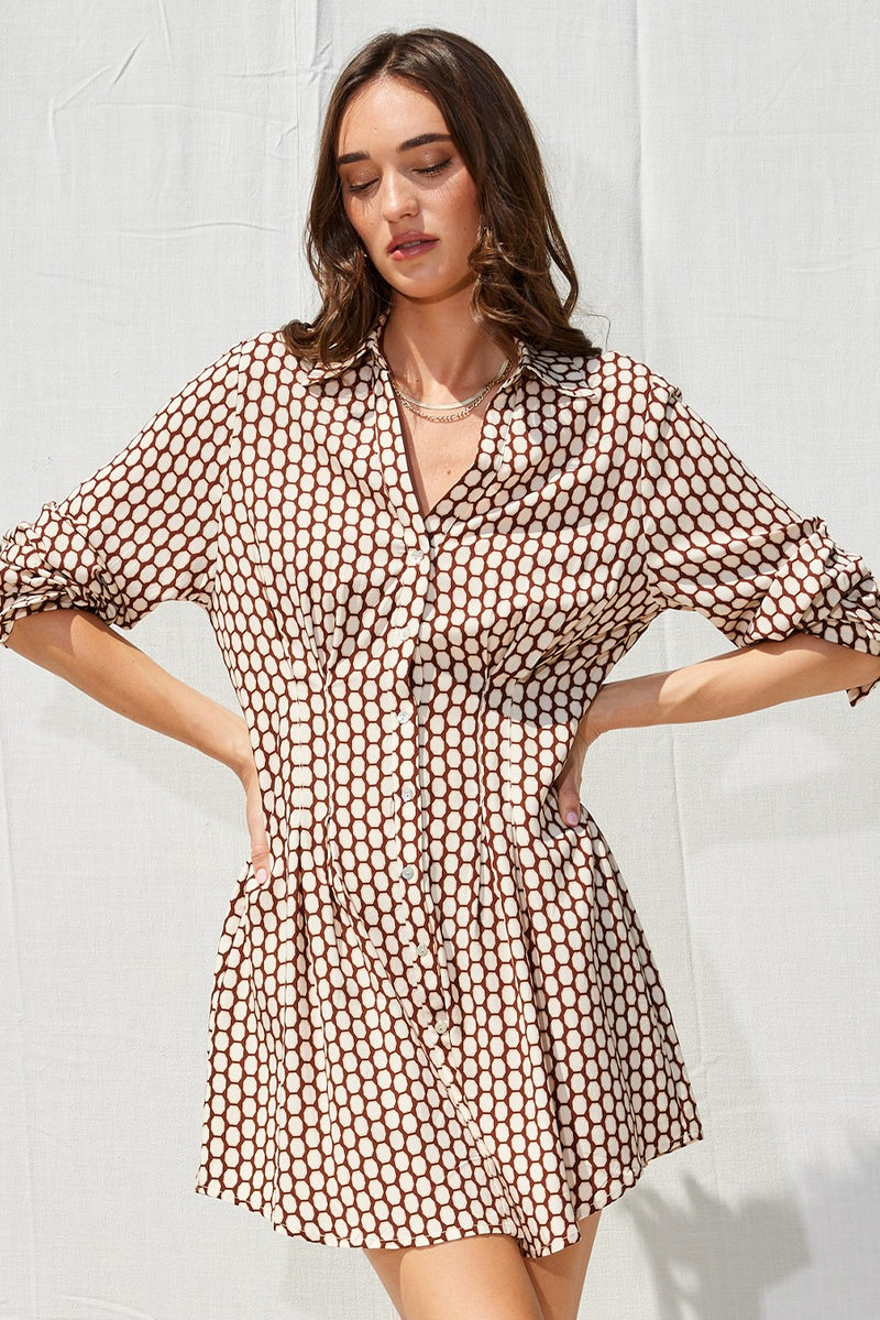 Chocolate Spotted Button Down Mini Dress