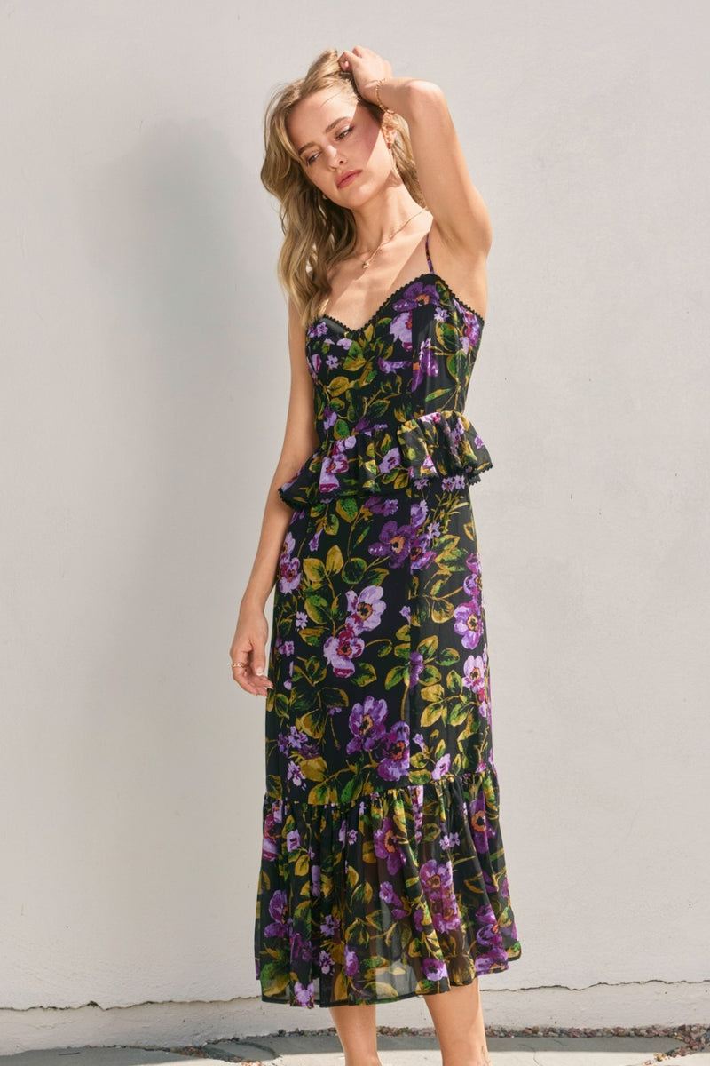 Midnight Violets Lurex Ruffled Dress