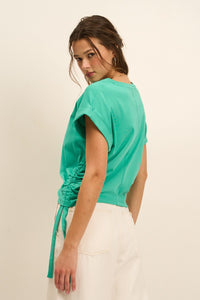 Rachel Tie Side Tee Top In Emerald