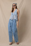 Sheer Solid Color Double Ties Lace Ruffle Top in Light Blue
