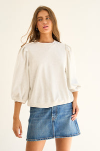 French Terry Puff Sleeve Sweatshirt in Heather Grey