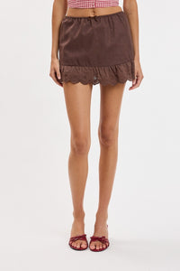 Celeste Lace Trim Linen Mini Skort in Brown