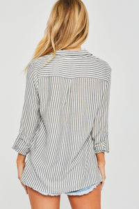Summer Stripe Button Down Top in Black