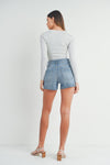 Utility pocket High Rise Short in Light Denim