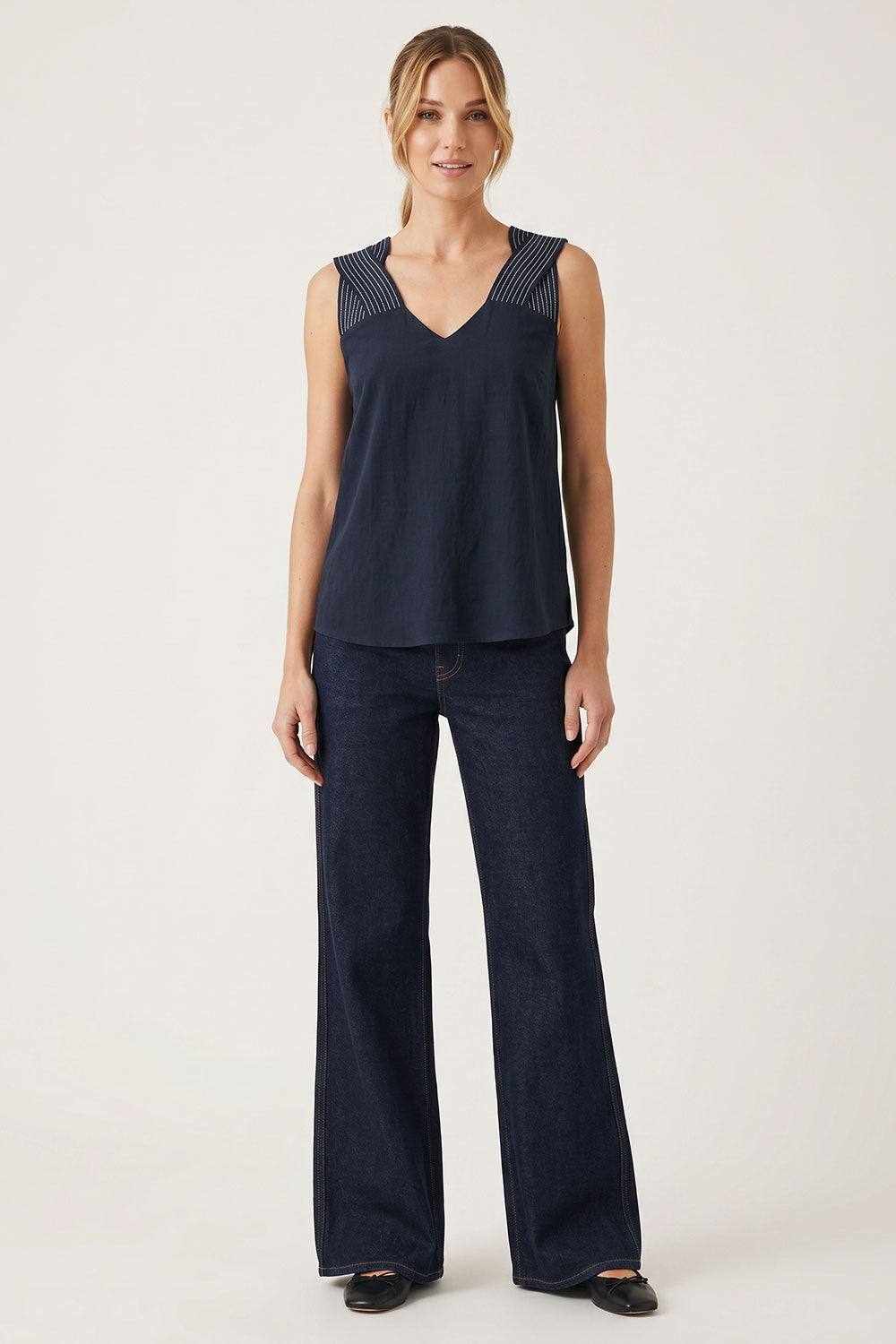 Serena Stitch Detail V-Neck Sleeveless Top