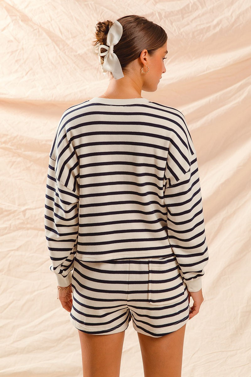 Striped Cropped Sweatshirt and Shorts Set