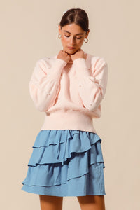 Adrienne Pearl Embelished Sweater in Blush